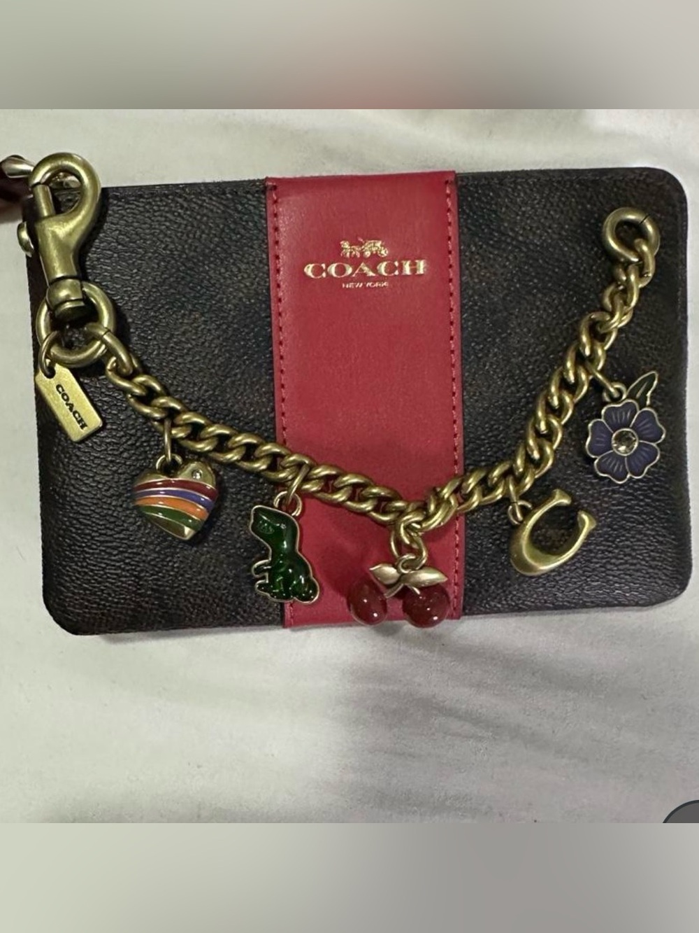 Coach Black & Red Charm Chain Wristlet